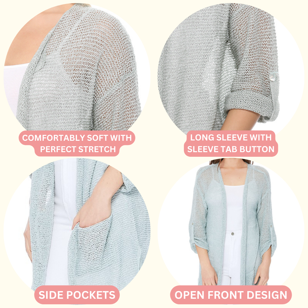 Knit Open-Front Summer Sweater Cardigan with Pockets HK8072 (S/M-M/L)