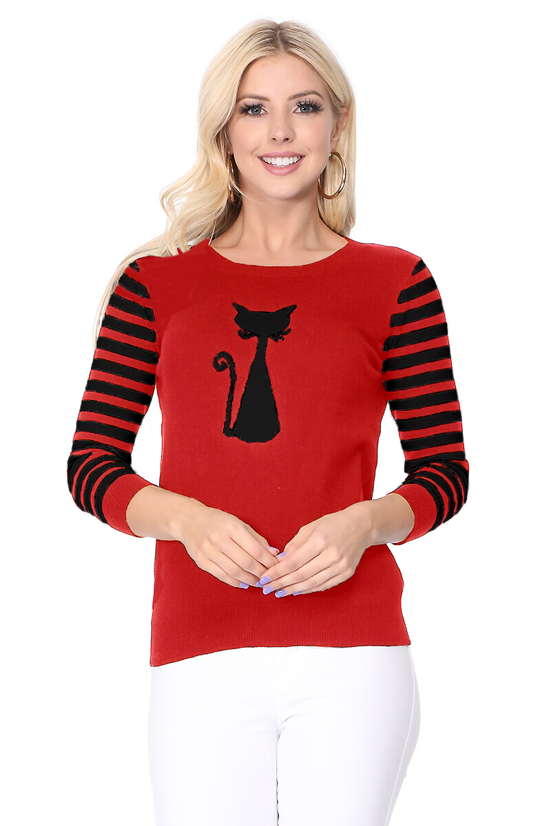 Cat Jacquard Cotton Sweater Top MK8249 (S-L)