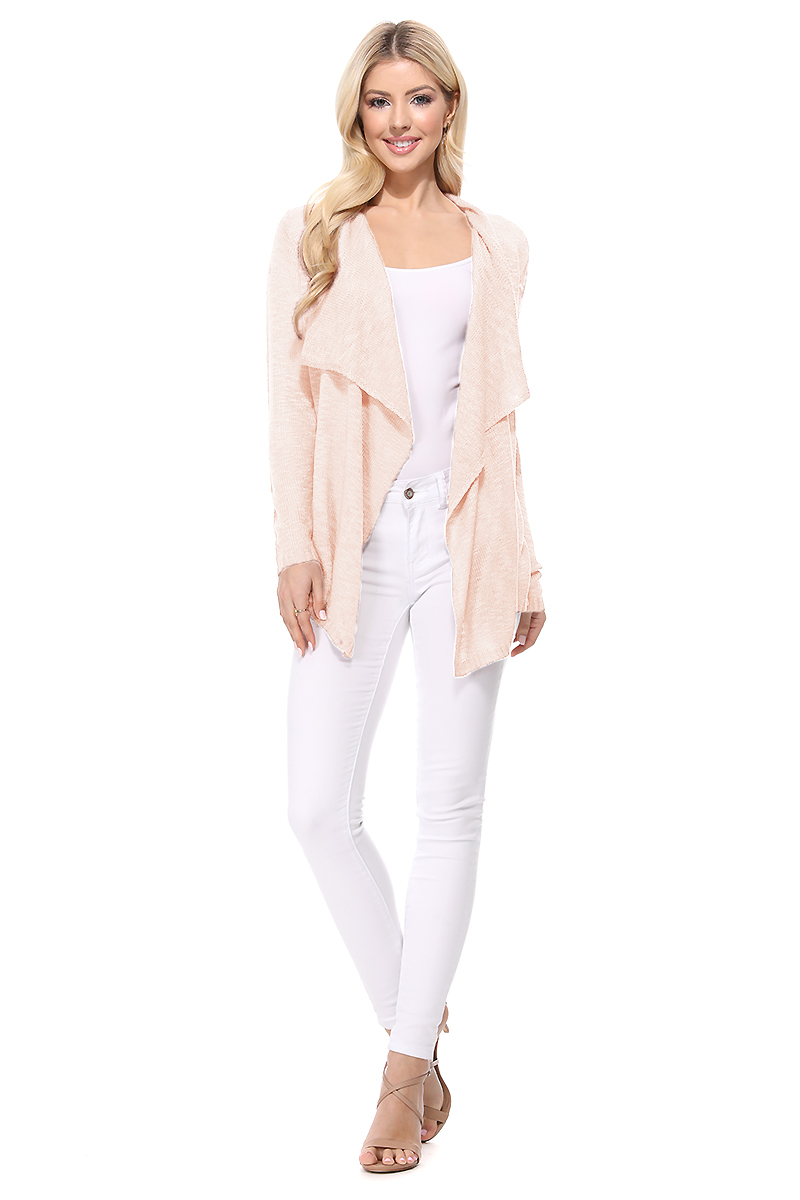 Long Sleeve Soft Sheer Slub Open Front Summer Cardigan MK8080 (S-L)