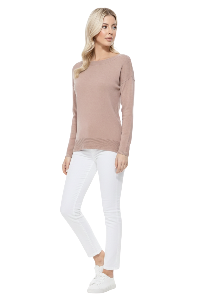 Silky Soft Rayon Stretch Boat Neck Sweater Top MK8140 (S-L)