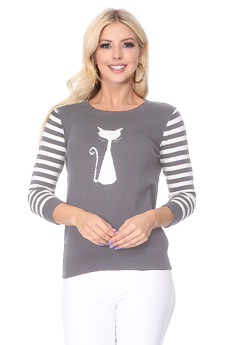 Cat Jacquard Cotton Sweater Top MK8249 (S-L)