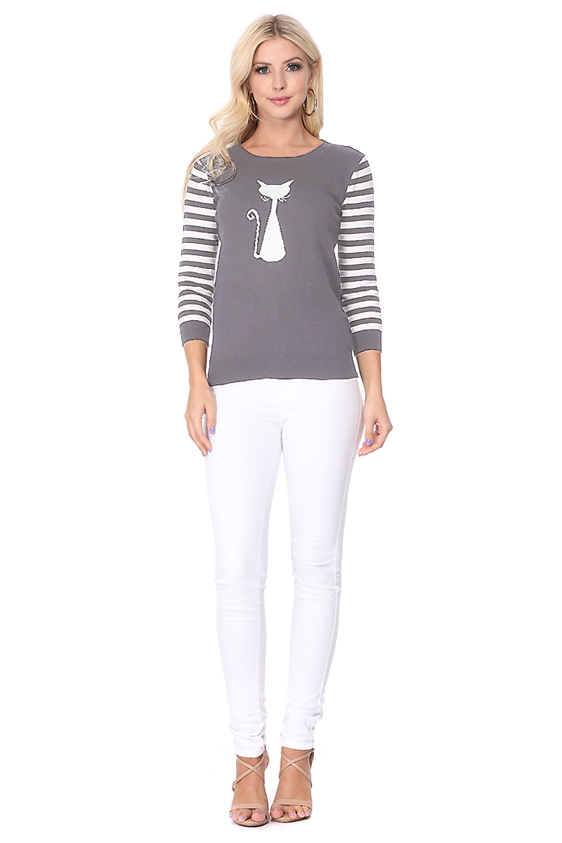 Cat Jacquard Cotton Sweater Top MK8249 (S-L)
