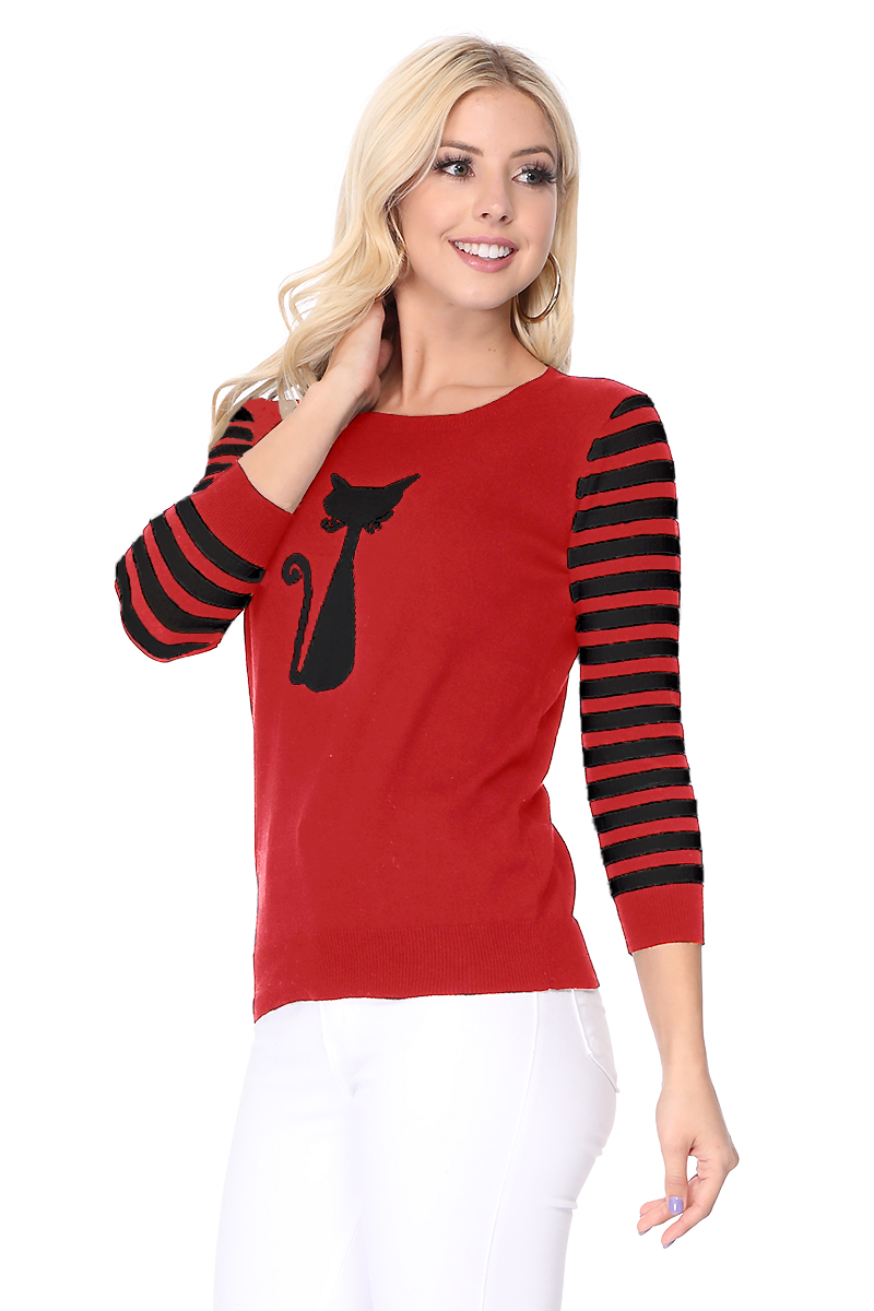 Cat Jacquard Cotton Sweater Top MK8249 (S-L)