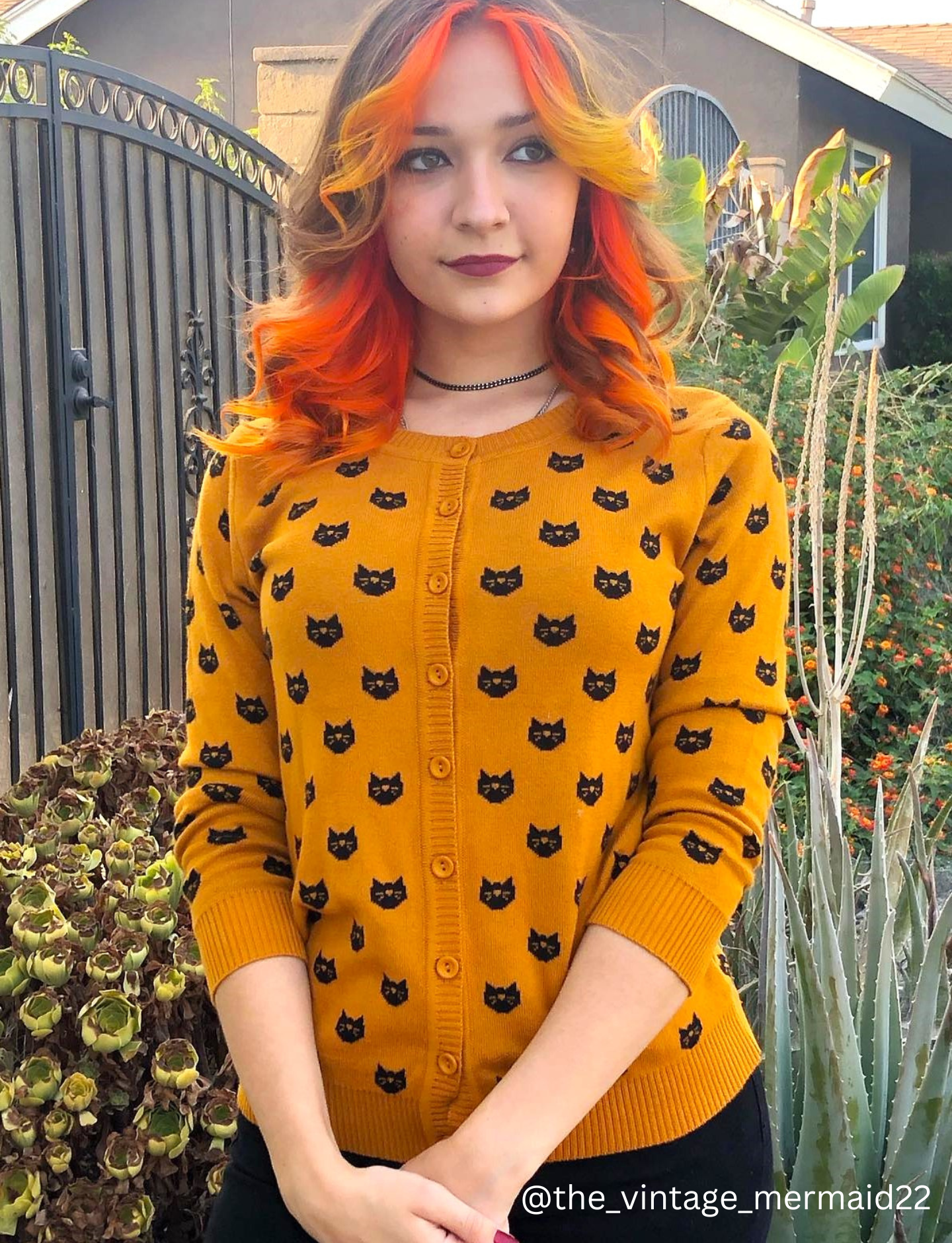 3/4 Sleeve Crewneck Cat Pattern Stylish Cardigan Sweater MK3466 (S-L)