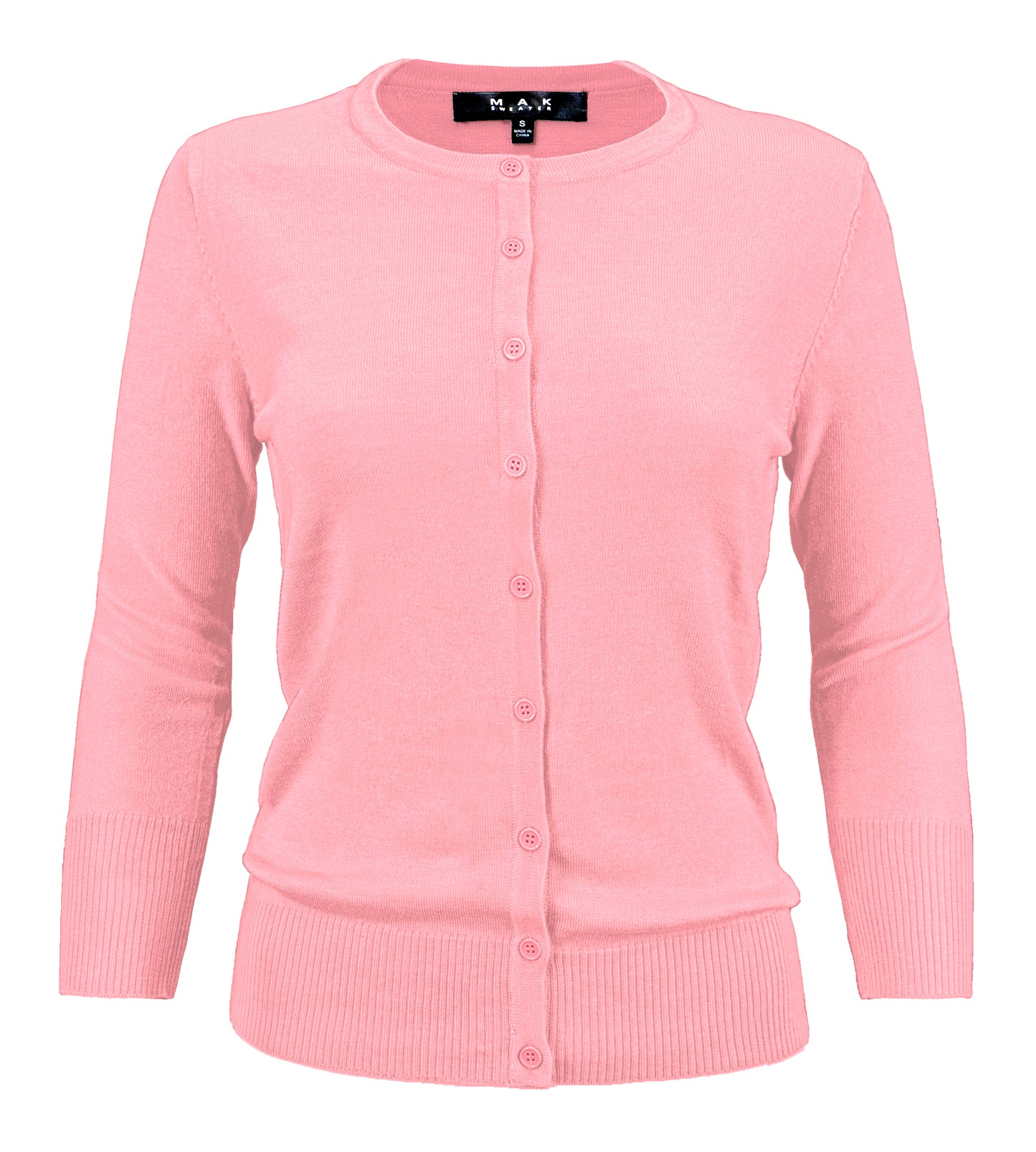 Women's 3/4 Sleeve Crewneck Knit Cardigan Sweater CO079 (S-L)