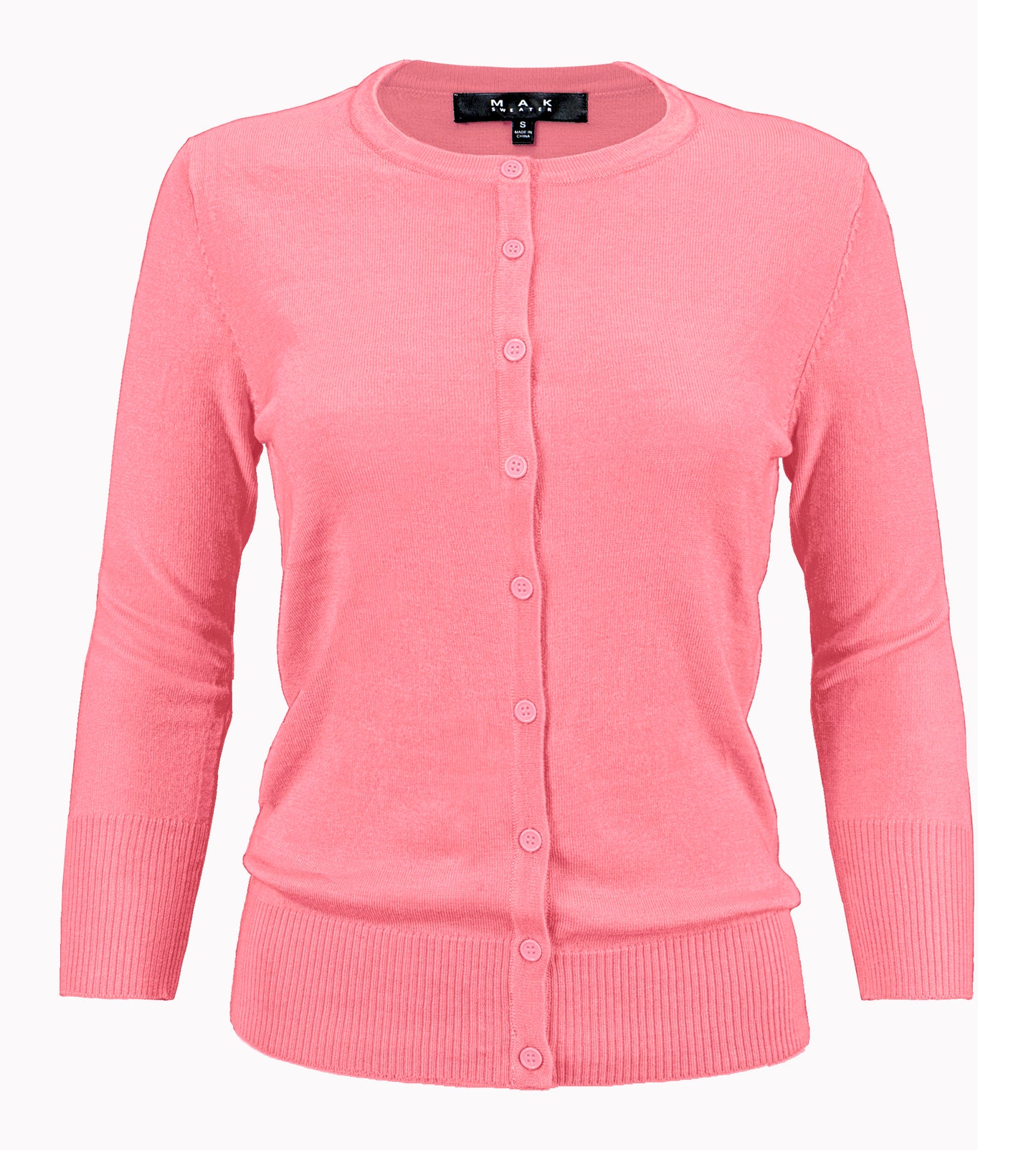 Women's 3/4 Sleeve Crewneck Knit Cardigan Sweater CO079 (S-L)