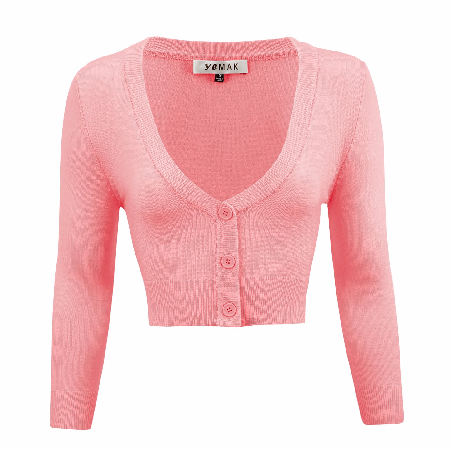 Women's Cropped 3/4 Sleeve V-Neck Bolero Cardigan Sweater CO129 (S-XL)