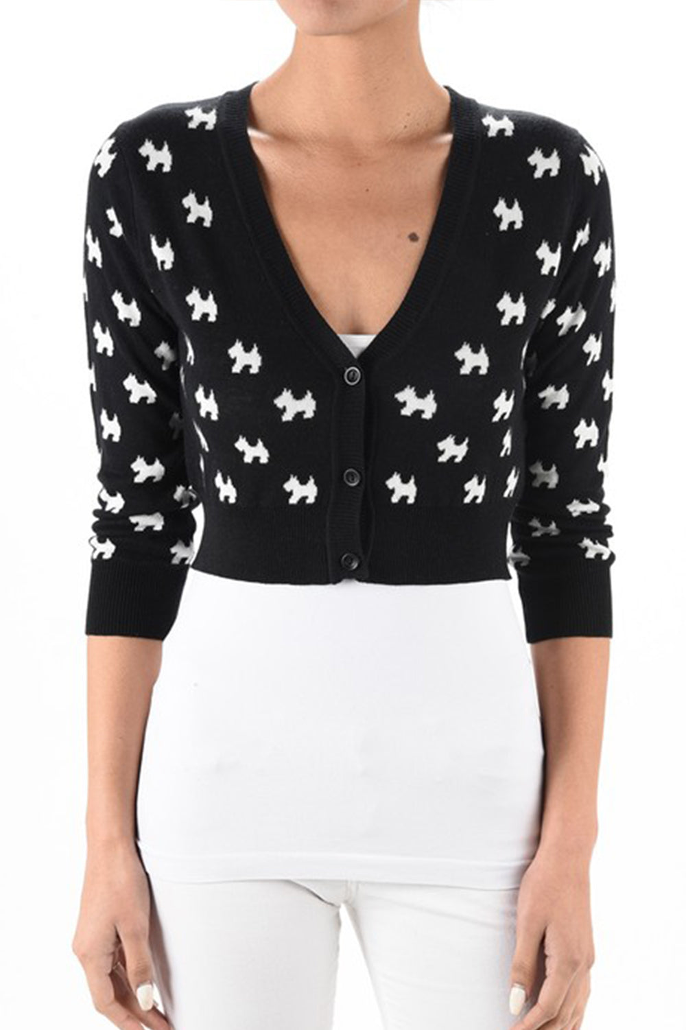 Dog Patterned Button Down Cropped Cardigan Sweater MK3672 (S-L)