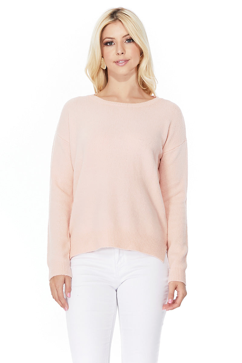 Crewneck Knit Pullover Sweater with Side Slit MK8015 (S-L)