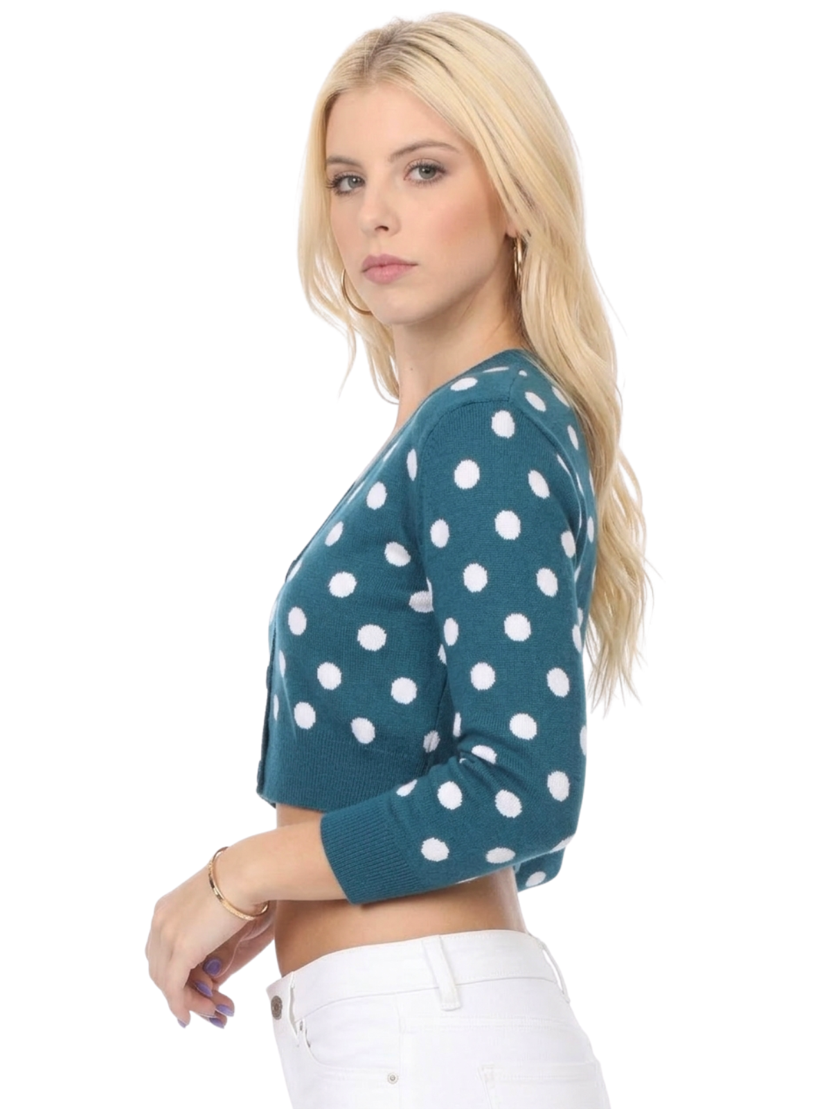 3/4 Sleeve V-Neck Polka Dot Cropped Bolero Sweater Cardigan MK8213 (S-L)