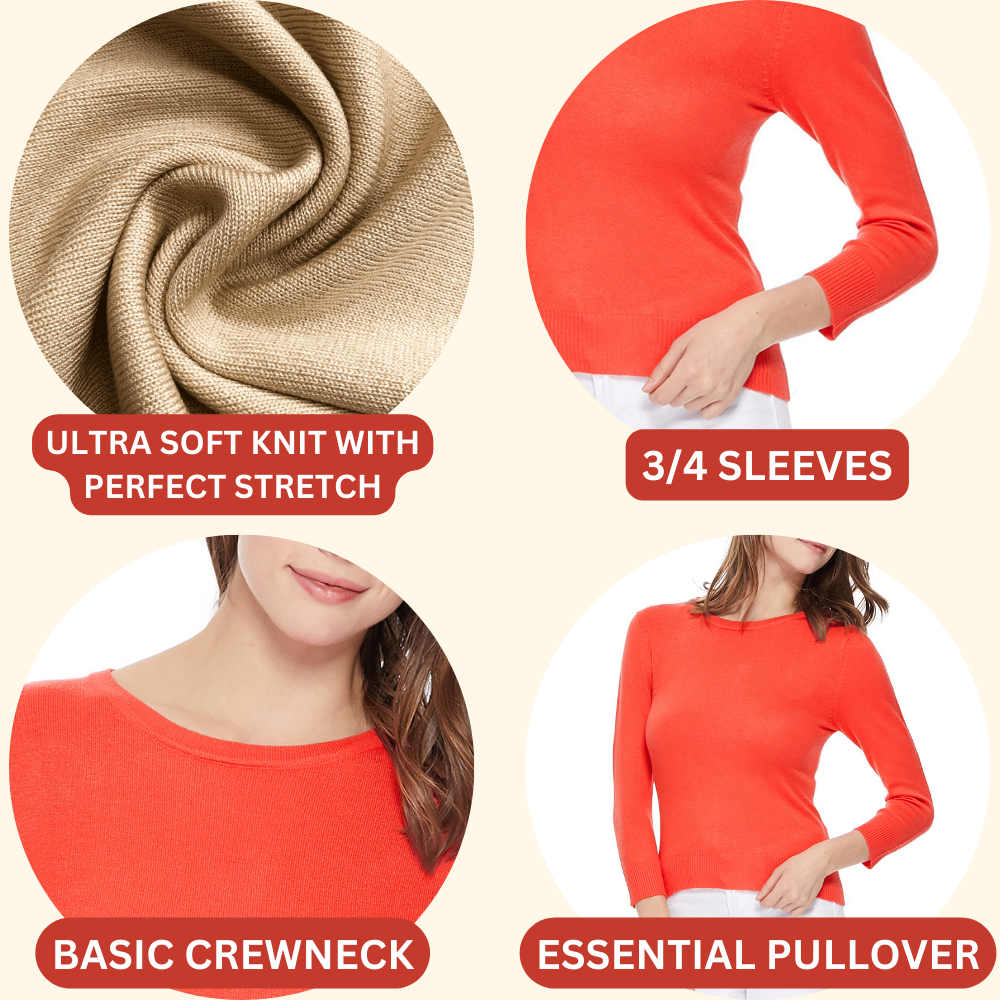 3/4 Sleeve Crewneck Soft Casual Lightweight Basic Solid Knitted Top MK3636 (S-XL)