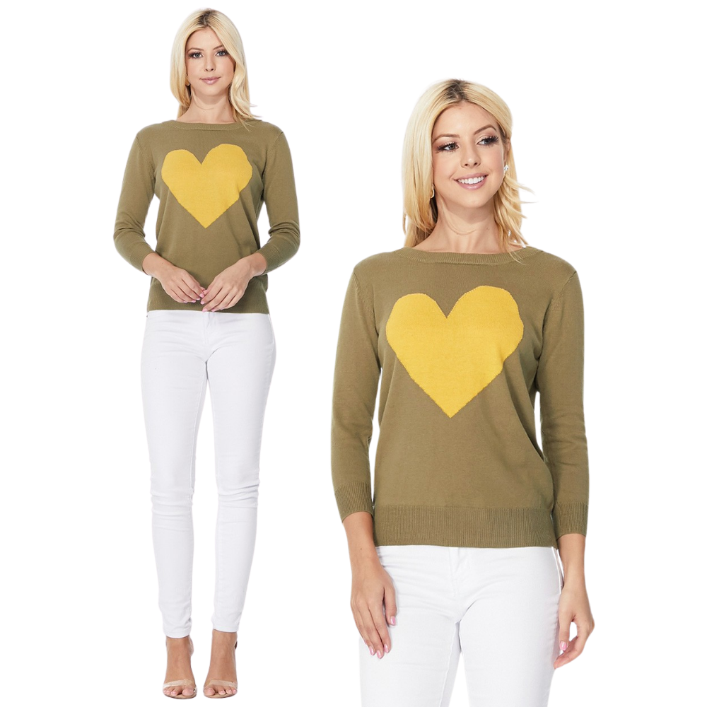 Love Heart Chenille Crewneck 3/4 Sleeve Pullover Sweater MK3595 (S-L)