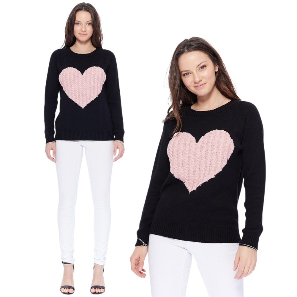 Love Heart Jacquard Round Neck Pullover Sweater MK3506 (S-L)