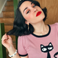 Short Sleeve Crewneck Cat Print Casual T-Shirt Sweater MK32004CAT (S-L)