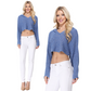 Long Sleeve Knit Cropped Sweater Summer Pullover with Hoodie KC009 (S/M-M/L)