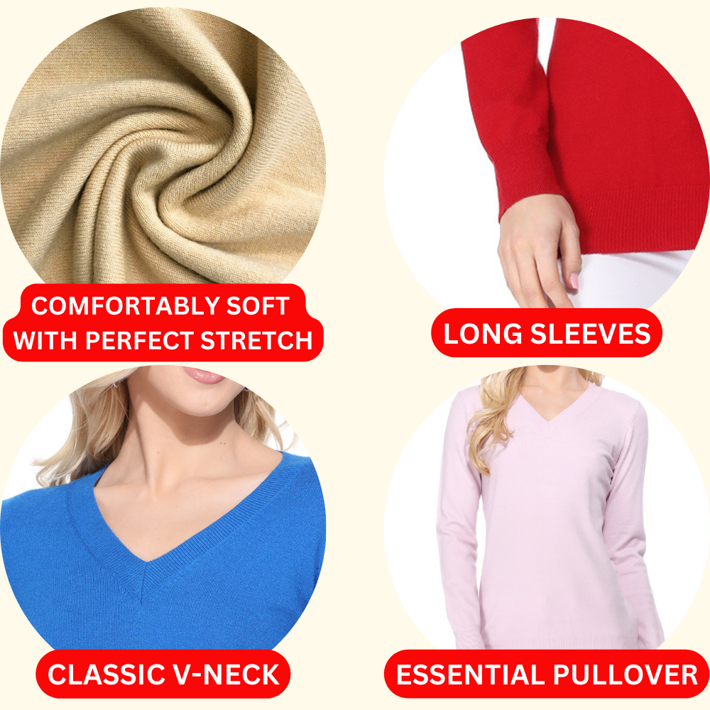 Long Sleeve V-Neck Soft Lightweight Knit Sweater Pullover MK5501 (S-XL)