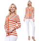 Women's 3/4 Sleeve V-Neck Stripe Button down Sweater Cardigan MK3078 (S-L)