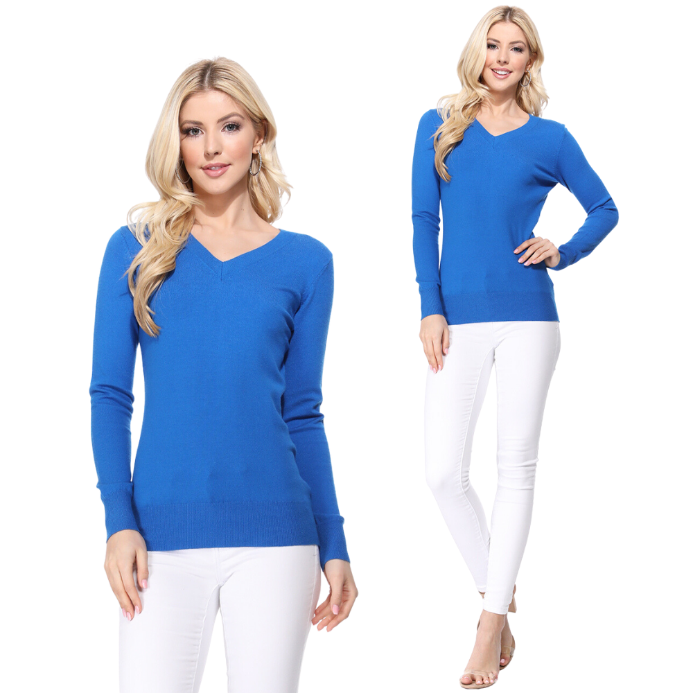 Long Sleeve V-Neck Soft Lightweight Knit Sweater Pullover MK5501 (S-XL)