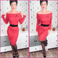 Off Shoulder Long Sleeve Slim Fit Midi Knit Dress MK6022 (S-L)