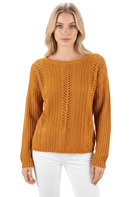 Leaf Crochet Detailed Rolled Up Sleeve Sweater HB2052 (S-L)