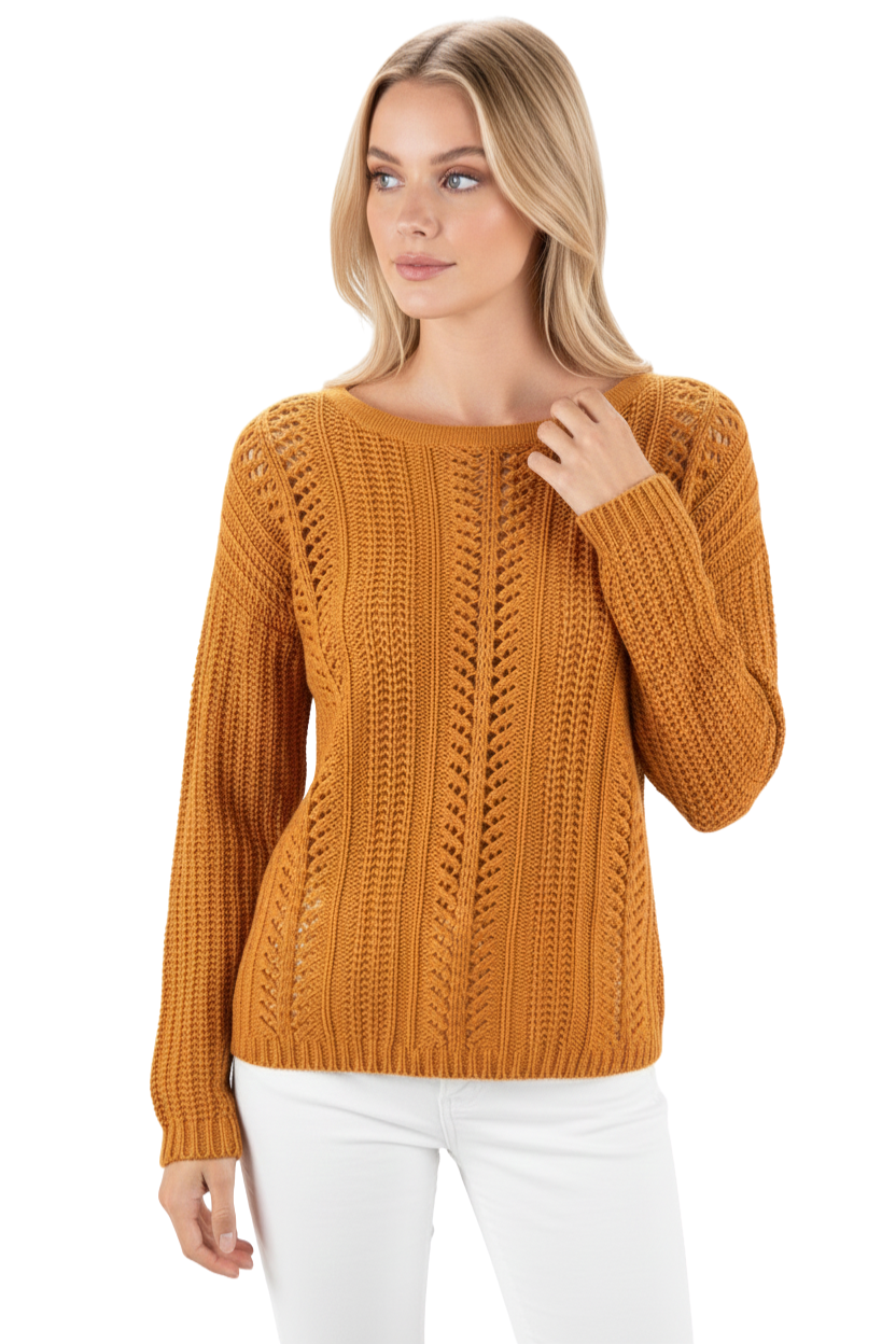 Leaf Crochet Detailed Rolled Up Sleeve Sweater HB2052 (S-L)
