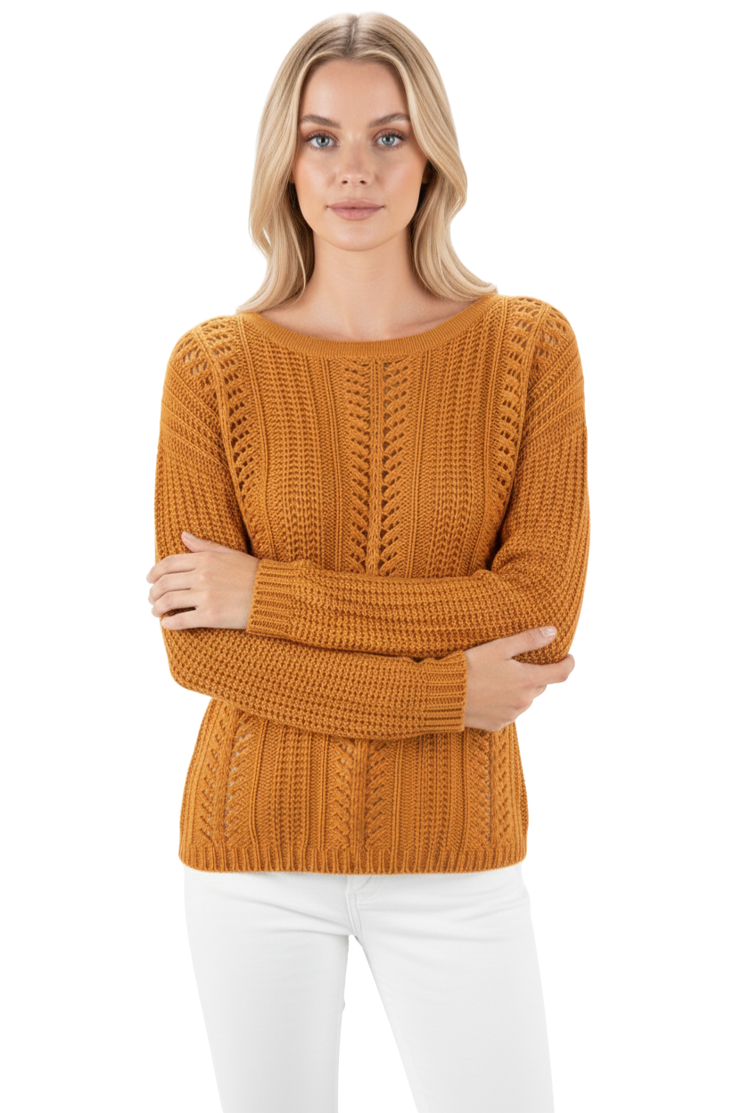 Leaf Crochet Detailed Rolled Up Sleeve Sweater HB2052 (S-L)