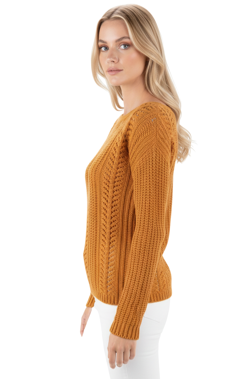 Leaf Crochet Detailed Rolled Up Sleeve Sweater HB2052 (S-L)