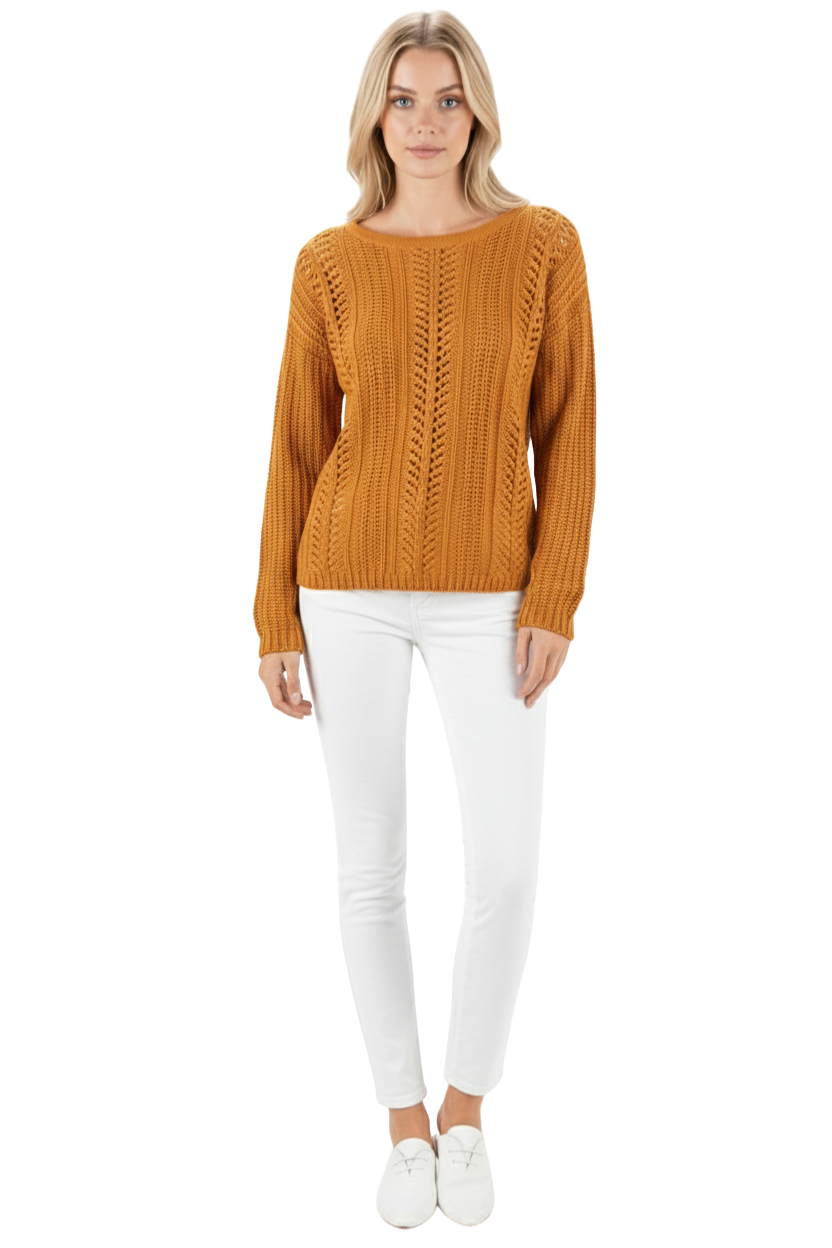 Leaf Crochet Detailed Rolled Up Sleeve Sweater HB2052 (S-L)