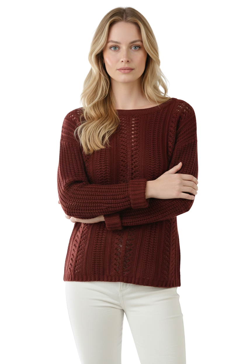Leaf Crochet Detailed Rolled Up Sleeve Sweater HB2052 (S-L)