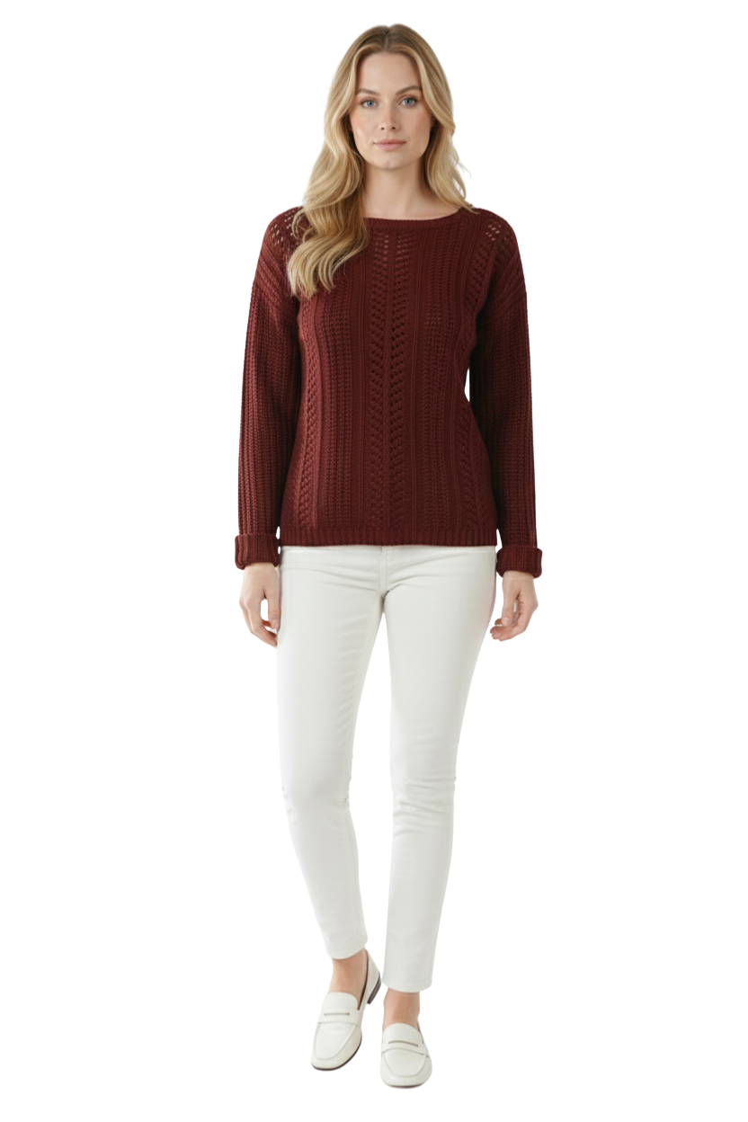 Leaf Crochet Detailed Rolled Up Sleeve Sweater HB2052 (S-L)