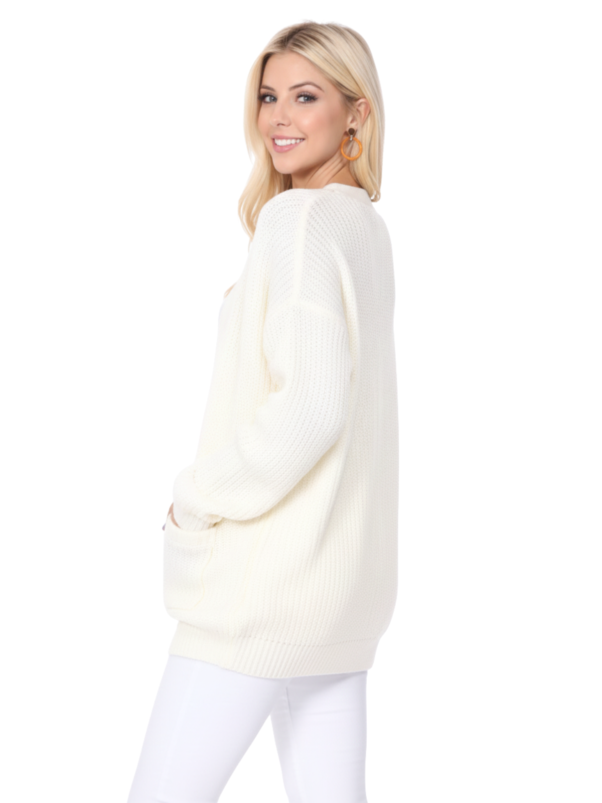 Women's Chunky Waffle Knit Open Front Sweater Cardigan HK8246 (S/M-M/L)