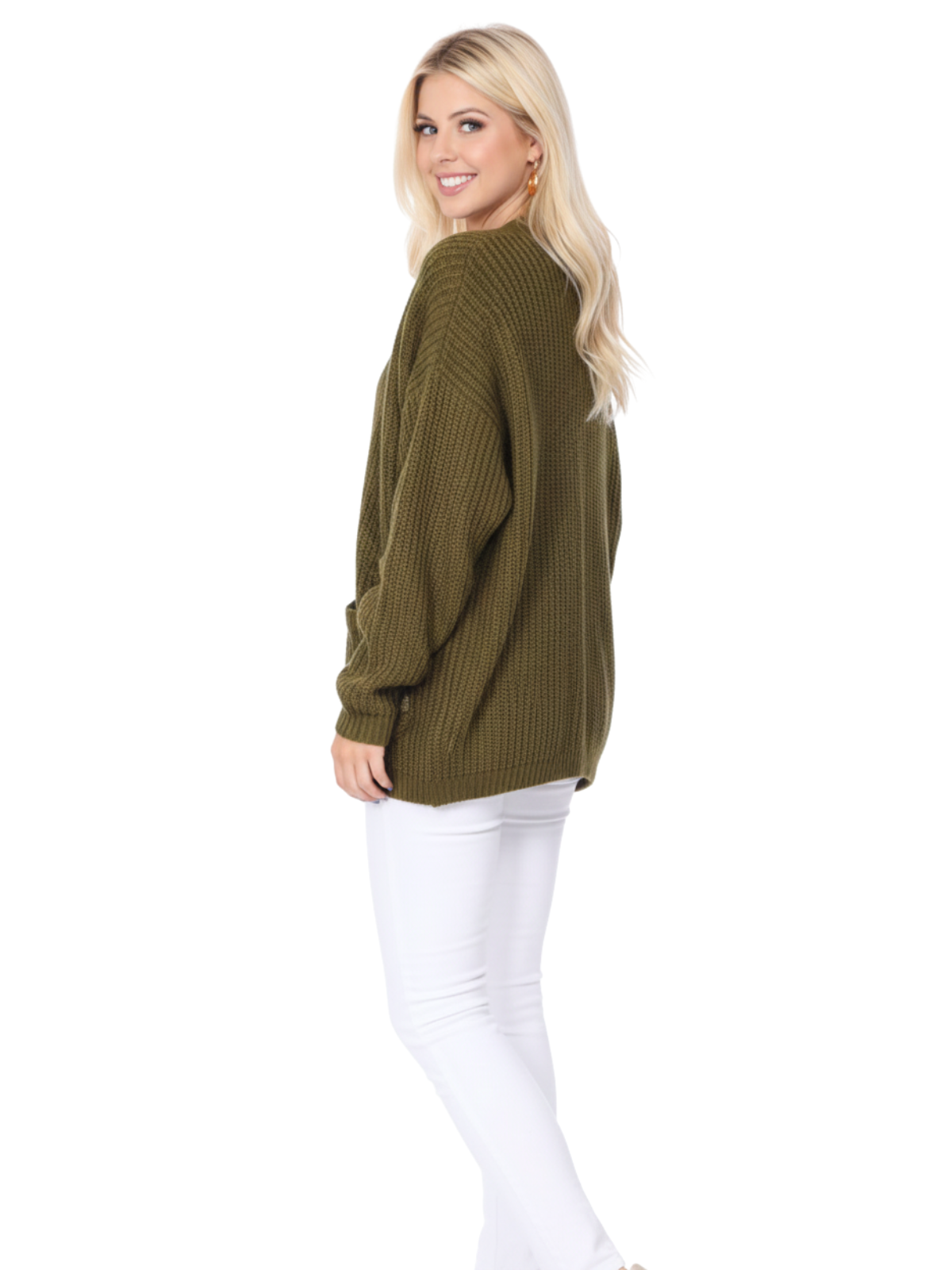 Women's Chunky Waffle Knit Open Front Sweater Cardigan HK8246 (S/M-M/L)