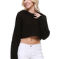 Bat Wing Sleeve Crop Waffle Knit Hoodie Top KC007 (S/M-M/L)
