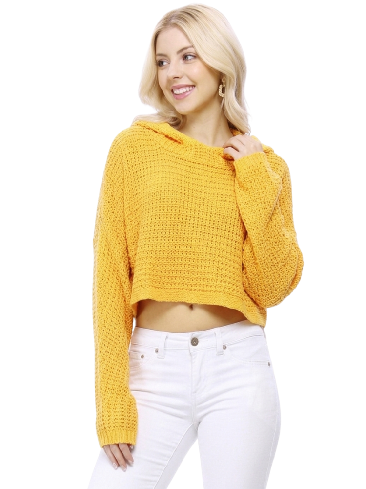 Bat Wing Sleeve Crop Waffle Knit Hoodie Top KC007 (S/M-M/L)