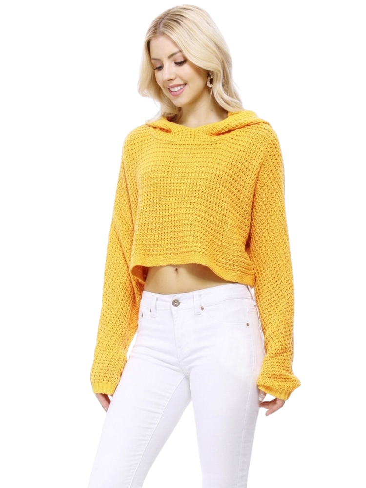 Bat Wing Sleeve Crop Waffle Knit Hoodie Top KC007 (S/M-M/L)