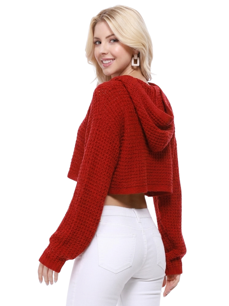 Bat Wing Sleeve Crop Waffle Knit Hoodie Top KC007 (S/M-M/L)