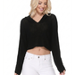 Long Sleeve Knit Cropped Sweater Summer Pullover with Hoodie KC009 (S/M-M/L)
