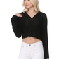 Long Sleeve Knit Cropped Sweater Summer Pullover with Hoodie KC009 (S/M-M/L)