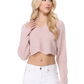 Long Sleeve Knit Cropped Sweater Summer Pullover with Hoodie KC009 (S/M-M/L)