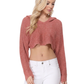 Long Sleeve Knit Cropped Sweater Summer Pullover with Hoodie KC009 (S/M-M/L)
