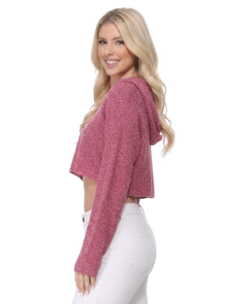Long Sleeve Knit Cropped Sweater Summer Pullover with Hoodie KC009 (S/M-M/L)