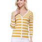 Women's 3/4 Sleeve V-Neck Stripe Button down Sweater Cardigan MK3078 (S-L)