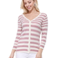 Women's 3/4 Sleeve V-Neck Stripe Button down Sweater Cardigan MK3078 (S-L)