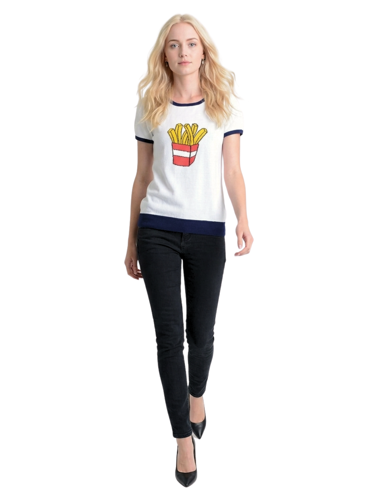 Short Sleeve Crewneck French Fries Print T-Shirt Sweater MK32002 (S-L)