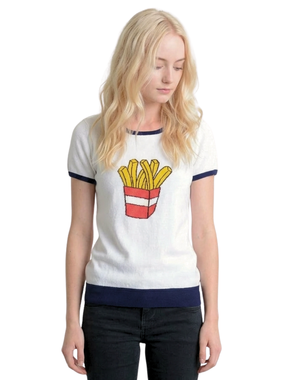 Short Sleeve Crewneck French Fries Print T-Shirt Sweater MK32002 (S-L)