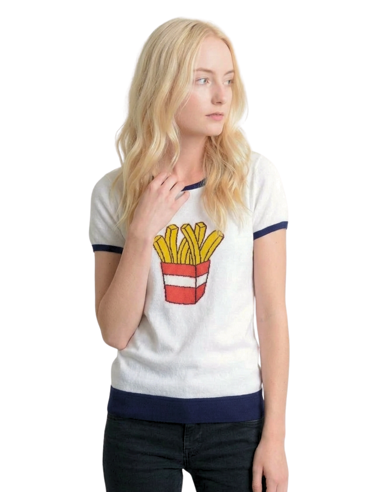 Short Sleeve Crewneck French Fries Print T-Shirt Sweater MK32002 (S-L)