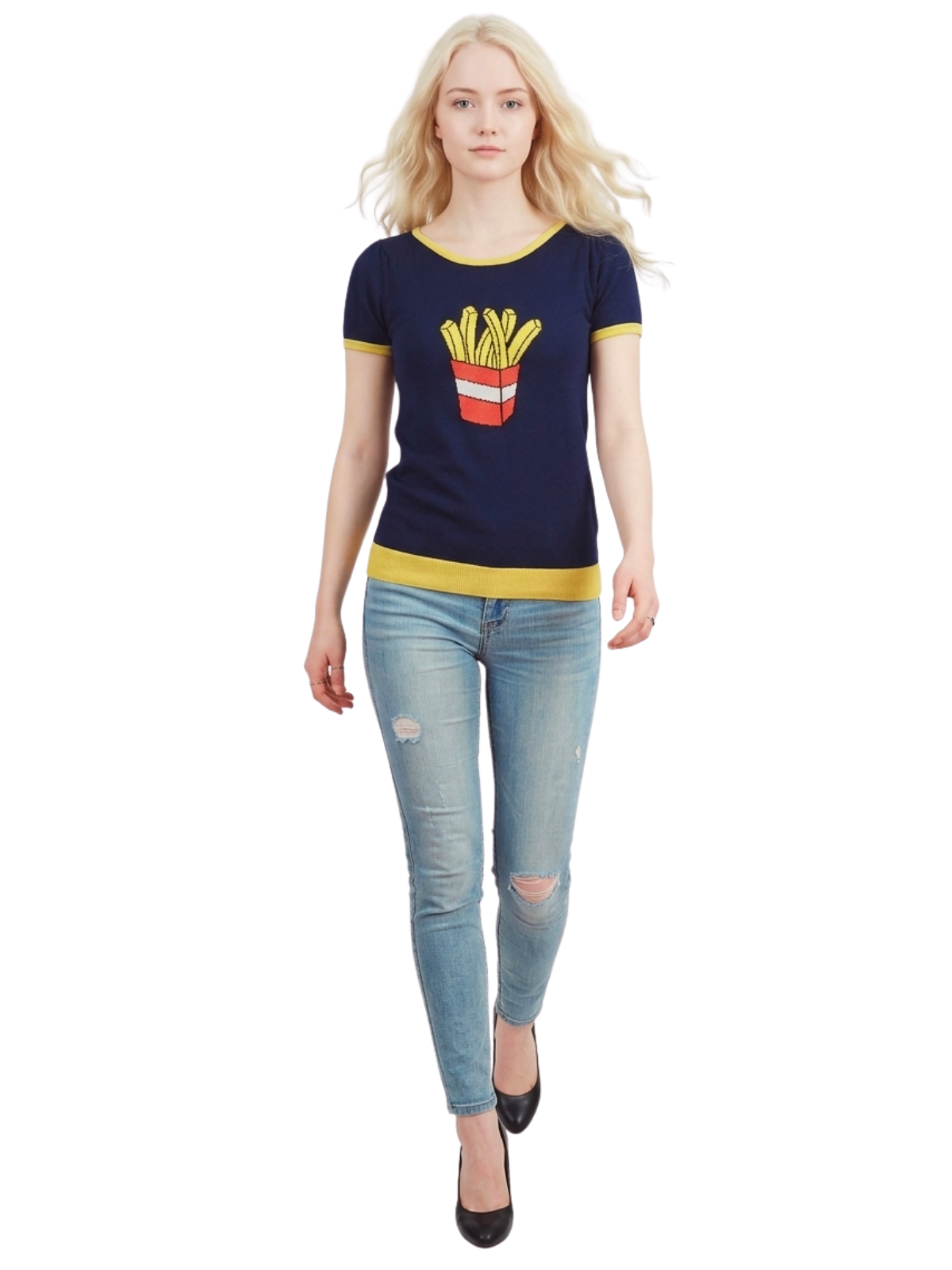 Short Sleeve Crewneck French Fries Print T-Shirt Sweater MK32002 (S-L)