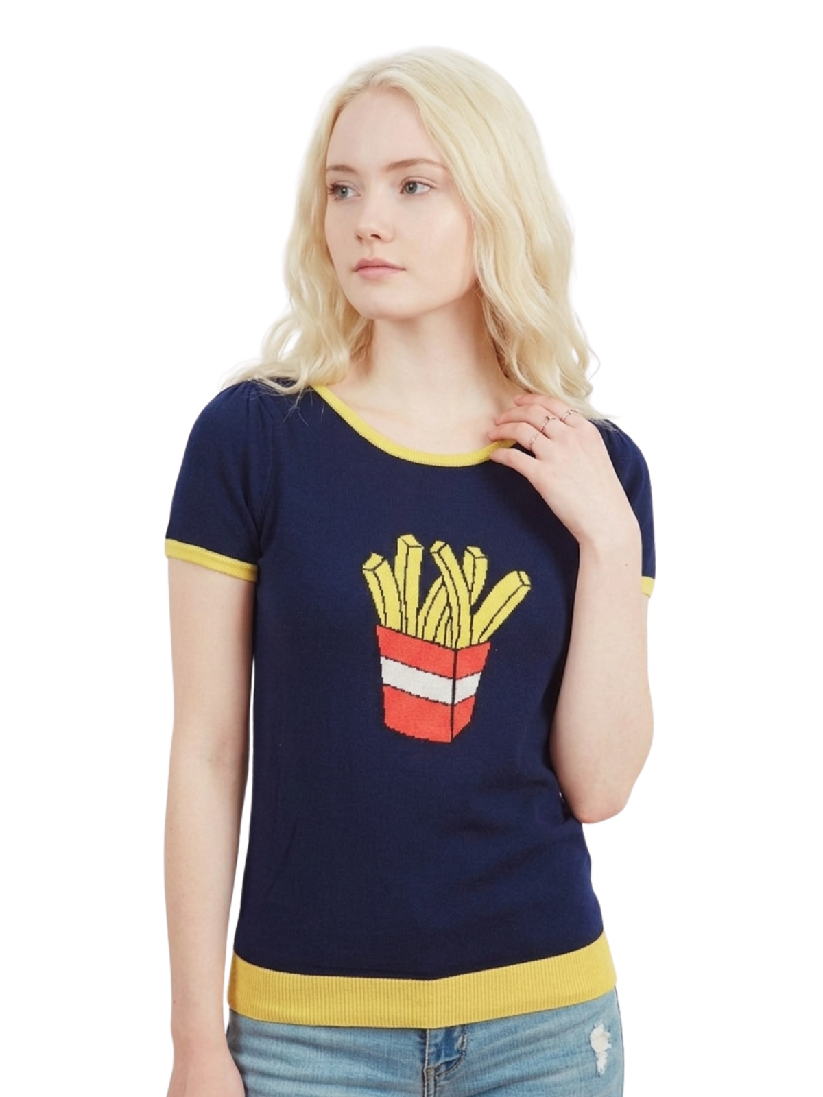 Short Sleeve Crewneck French Fries Print T-Shirt Sweater MK32002 (S-L)