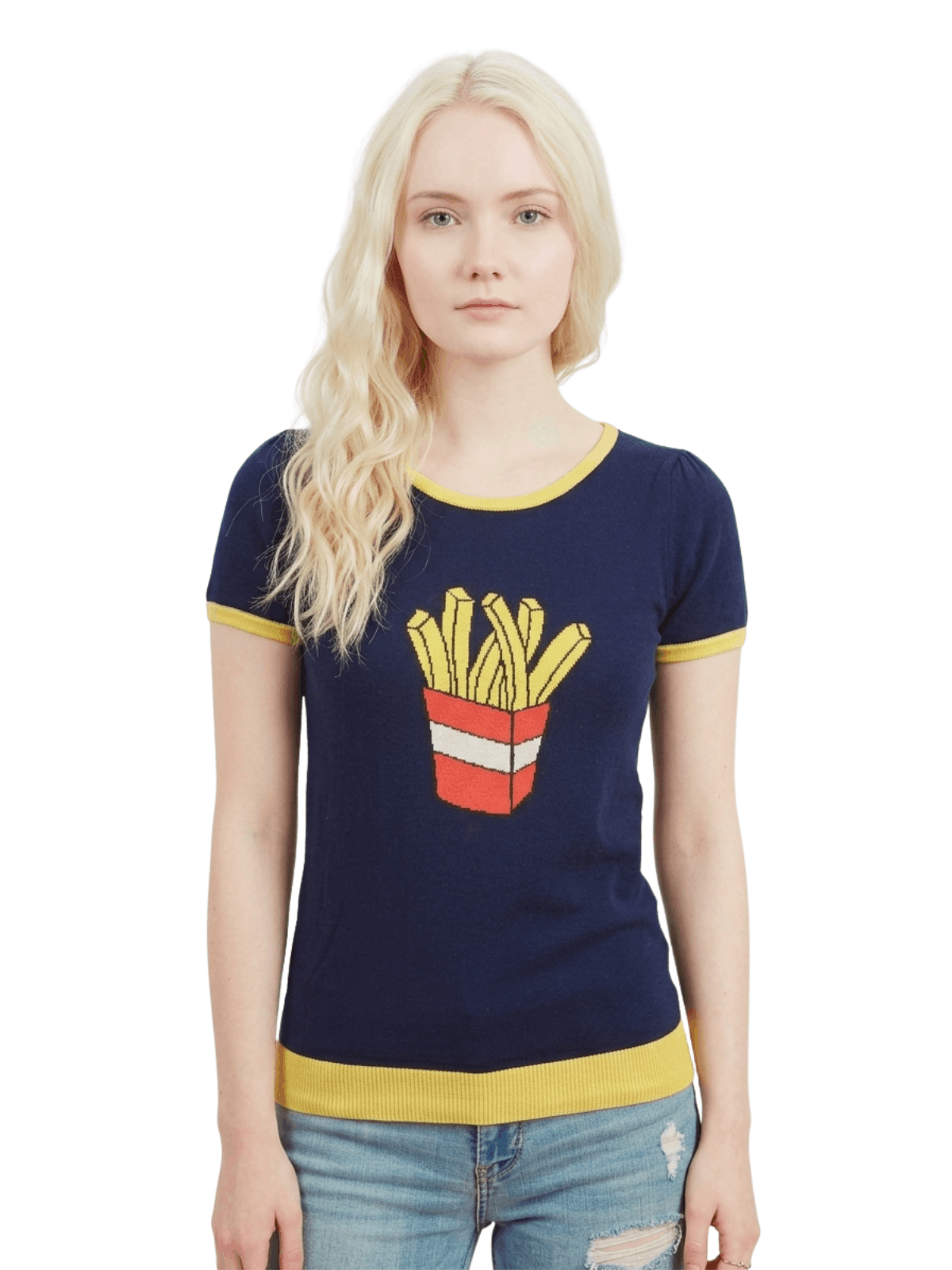 Short Sleeve Crewneck French Fries Print T-Shirt Sweater MK32002 (S-L)
