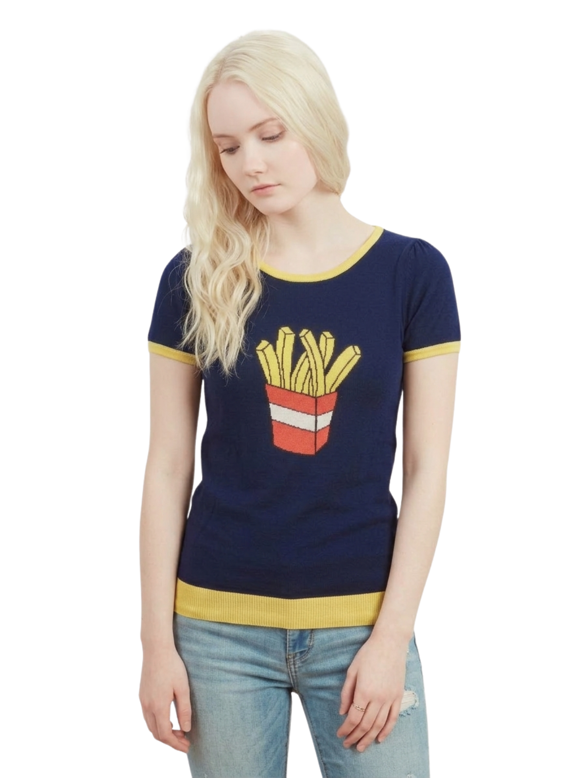 Short Sleeve Crewneck French Fries Print T-Shirt Sweater MK32002 (S-L)